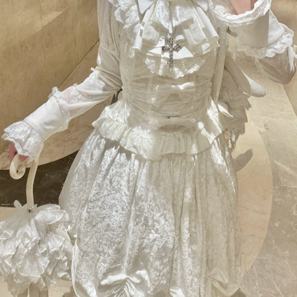 Ivory Velvet Duchess Lolita Set - Elegant Long-Sleeve Top and Layered Skirt Ensemble