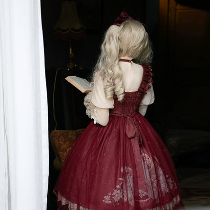 Baroque Fantasy Lolita Dress - Royal Red JSK with Woodland Creature Motifs