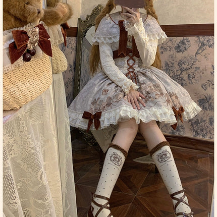 Lolita Bear Castle Doll-like True Waist JSK Jumper Dress
