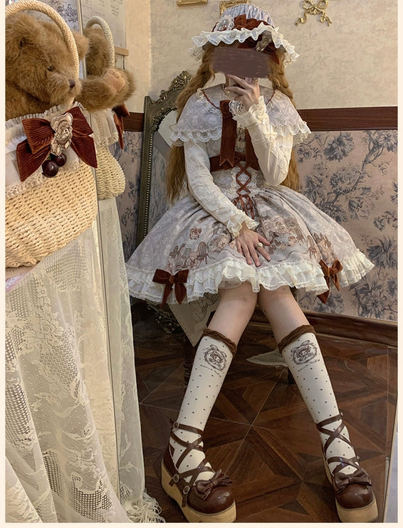 Lolita Bear Castle Doll-like True Waist JSK Jumper Dress
