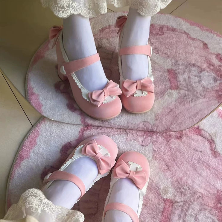 Charming Heeled Shoes with Heart - shaped Buckles and Delicate Bows