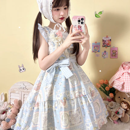 S-XL Spring Prelude Original Pastoral Print Lightweight Daily Lolita Dress