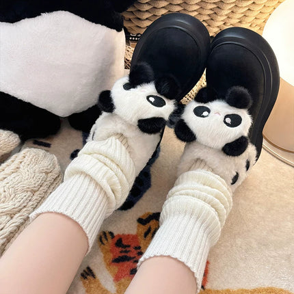 Panda - themed Fluffy Slippers with Heels and Adorable Face Designs