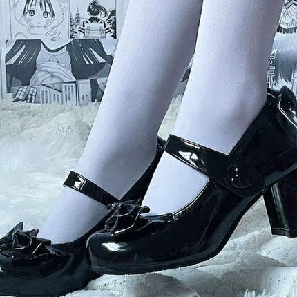 Charming Heeled Shoes with Heart - shaped Buckles and Delicate Bows