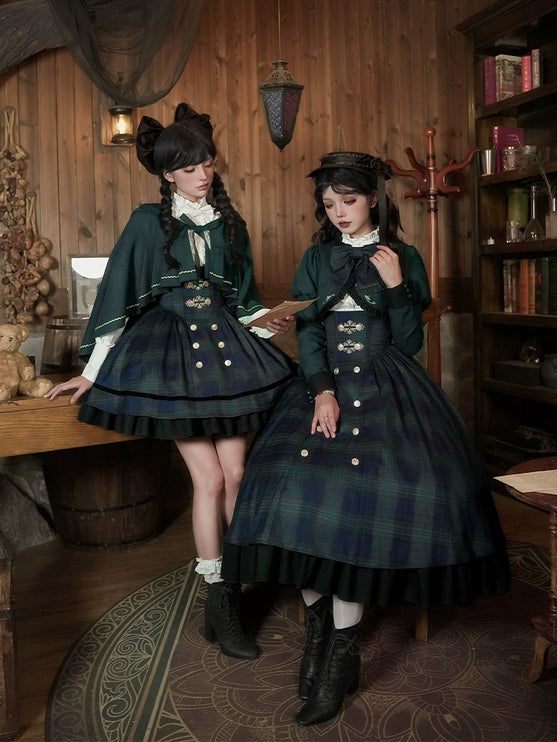 Twin - Set Lolita Dresses with Plaid Pattern and Sweet Bowknots, Ideal for Cosplay and Themed Parties