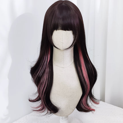 Idol Pink Side-Dye Long Curly Wig Daily Punk Kei Lolita