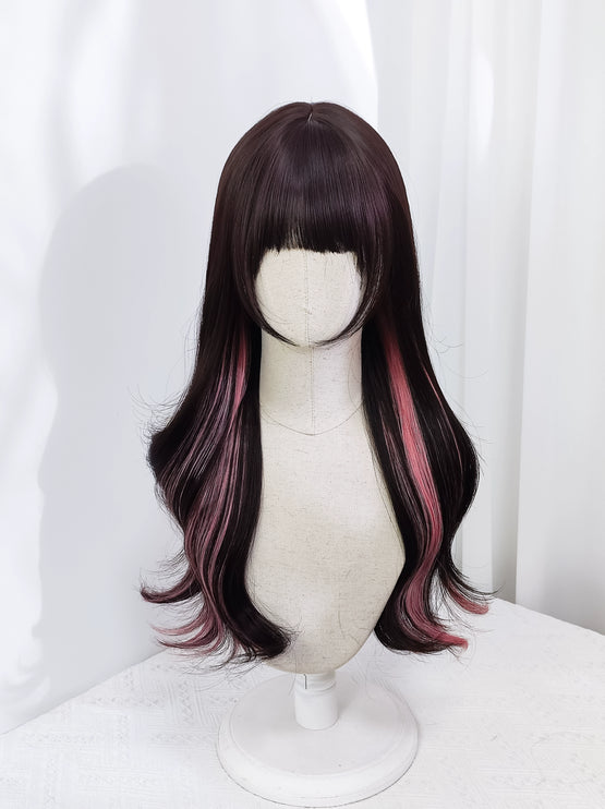 Idol Pink Side-Dye Long Curly Wig Daily Punk Kei Lolita