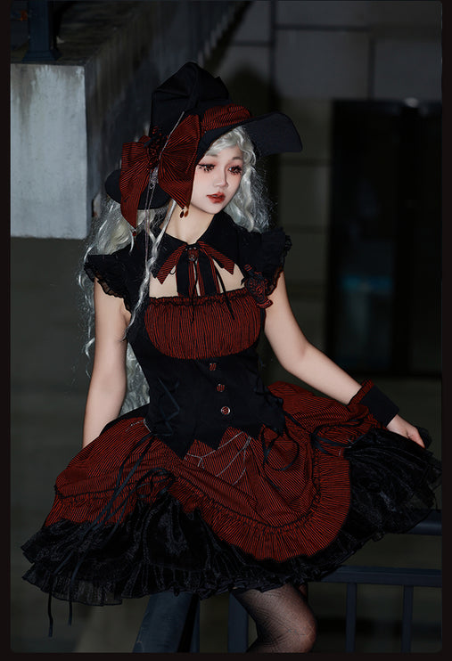 Gothic Lolita Dress with Ruffled Hem and Corset Detail
