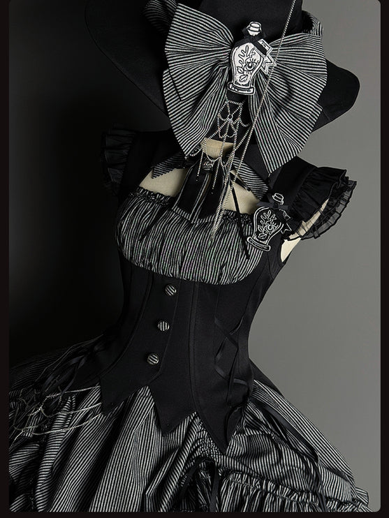 Gothic Lolita Dress with Ruffled Hem and Corset Detail