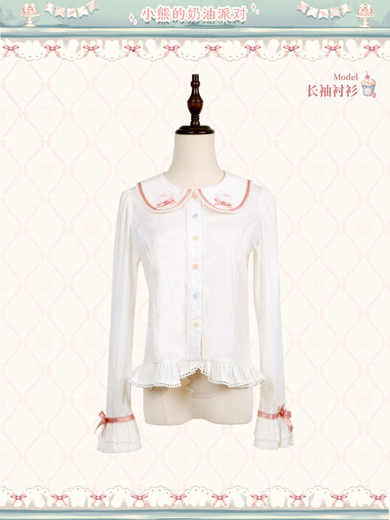 Teddy Bear's Cream Party Sweet Lolita JSK with Lace and Ribbon Accents