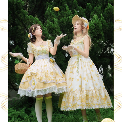 Country Girl's Dream: Sweet Lolita Strapless Dress with Lemon Prints