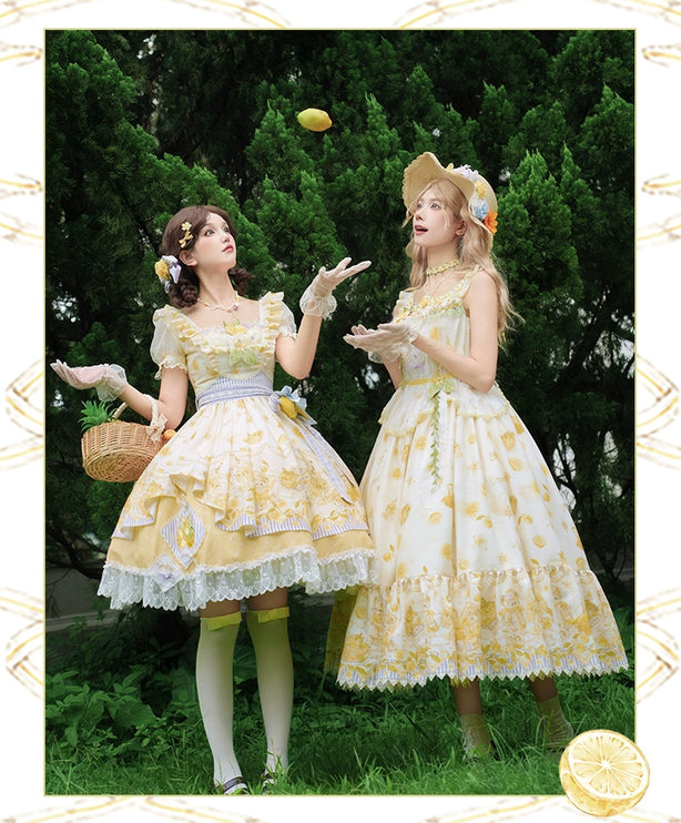 Country Girl's Dream: Sweet Lolita Strapless Dress with Lemon Prints