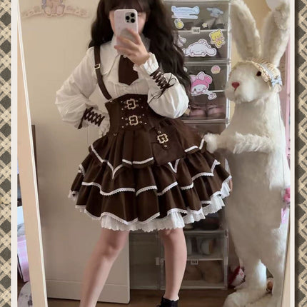 Punk Vintage Christmas Little Red Riding Hood Magical Princess Lolita Dress (Set)