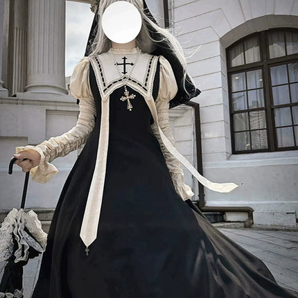 Evening dress dark goth nun style lolita dress cla tie OP gorgeous elegant christmas cos dress