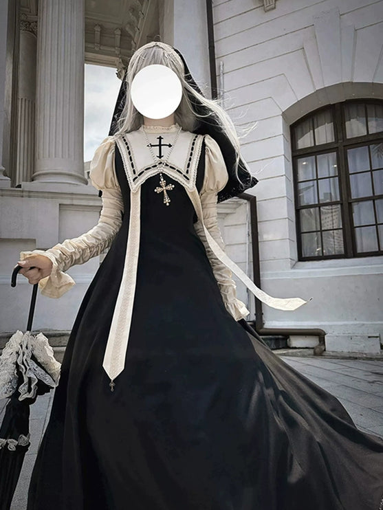 Evening dress dark goth nun style lolita dress cla tie OP gorgeous elegant christmas cos dress