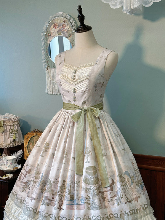 Elegant Floral Lolita JSK with Sash - Vintage Charm for Everyday and Special Occasions