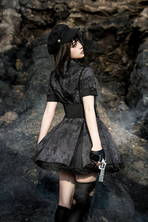 Crimson Serpent Gothic Lolita Series - Tactical Military and Dark Nurse-Inspired OP Collection