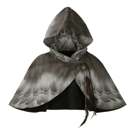 Fantasy - Style Capelet Dress with Embroidered Hem and Buckled Waist Belt