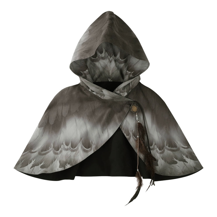 Fantasy - Style Capelet Dress with Embroidered Hem and Buckled Waist Belt