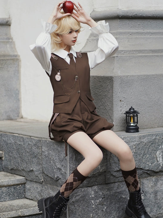 Original Ouji Fashion Brown Lolita Suspender Pant Prince Outfit