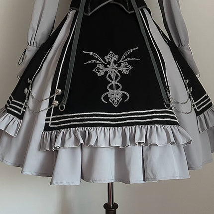Gothic Lolita Dress with Tailored Vest and Embroidered Design