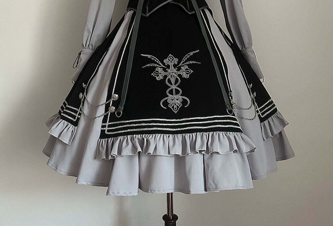 Gothic Lolita Dress with Tailored Vest and Embroidered Design