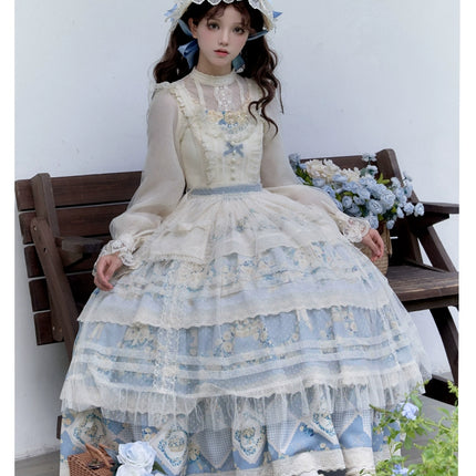 CLA Pastoral Floral Embroidery Tiered Four-segment Pendulum JSK Twin