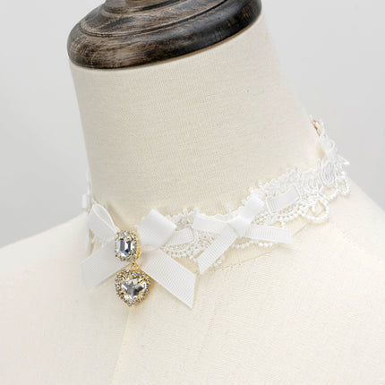 Edgy Punk Style Elaborate Double-Layer Necklace with Pearls and Gemstone Choker Lolita Collarbone Chain