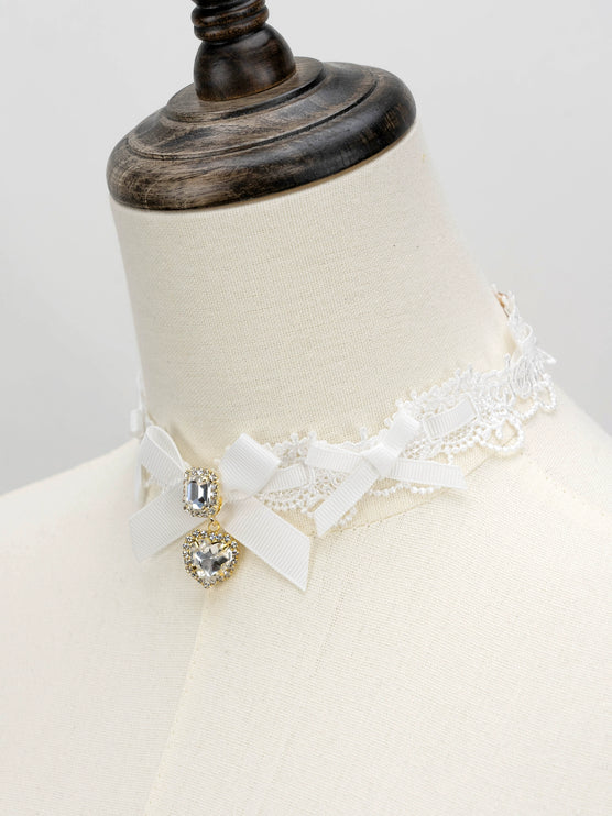 Edgy Punk Style Elaborate Double-Layer Necklace with Pearls and Gemstone Choker Lolita Collarbone Chain