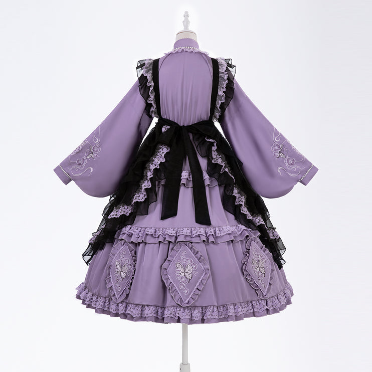 Elegant Purple and Black Lolita Dress with Intricate Lace Details