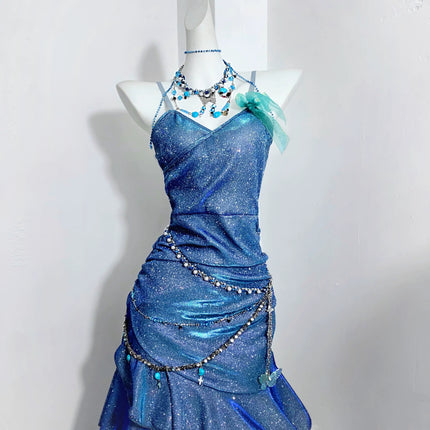 Legend of the Blue Sea Teal Blue Green Princess Sexy Bodycon Mermaid Dress Gown