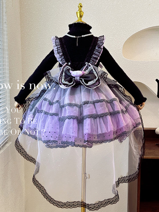 Elegant Black and Purple Lolita Dress for Girls - Intricate Lace and Ruffled Skirt