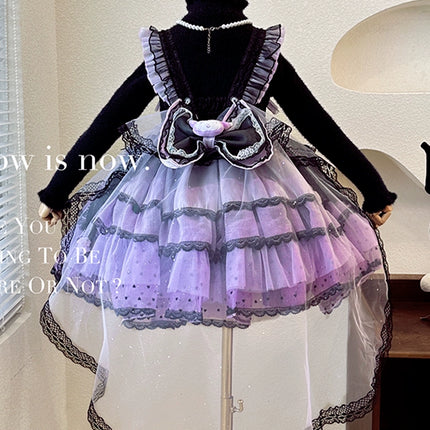 Elegant Black and Purple Lolita Dress for Girls - Intricate Lace and Ruffled Skirt - Perfect for Tea Parties and Special Occasions