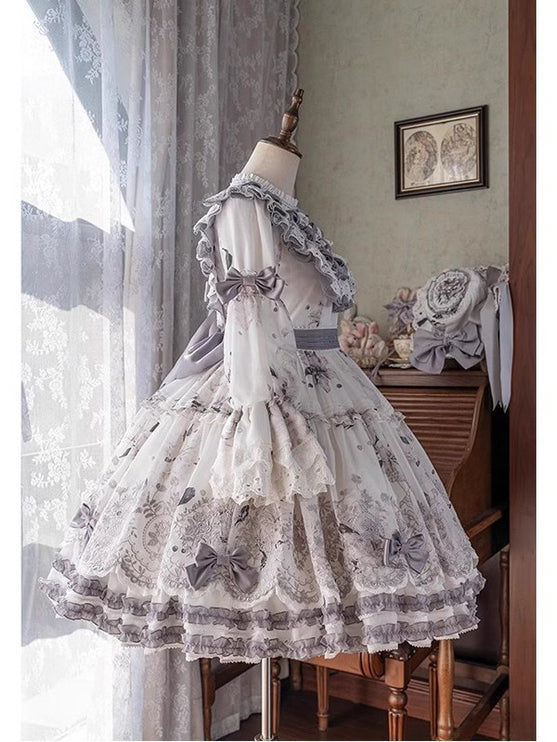 White Pastoral Style Lolita OP Dress for Girls with Princess Flower Dress