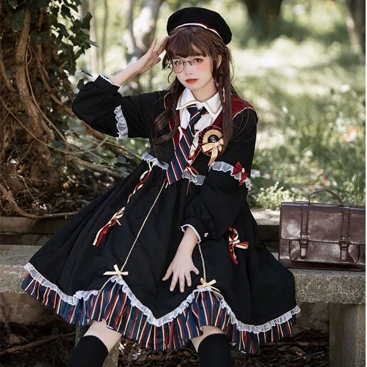 Enchanted Alchemist Lolita Dress - Gothic Witchcraft OP with Ribbon and Lace Accents