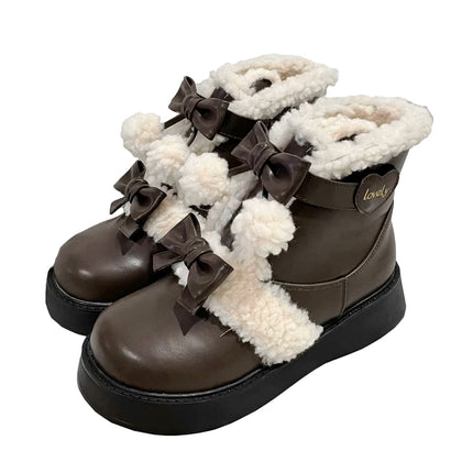 Fluffy - trimmed Ankle Boots with Adorable Bows, Ultra - cozy & Stylish