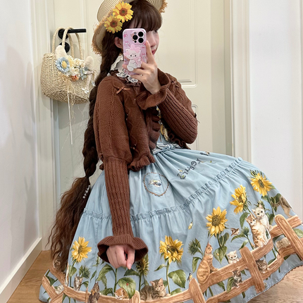 Sunflower Paradise: Cat and Sunflower JSK Lolita with a Big Skirt