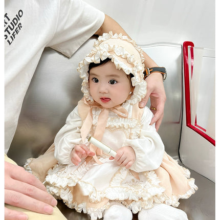 Enchanted Pastel Girls' Lolita Dress with Heart Embroidery and Ruffled Skirt