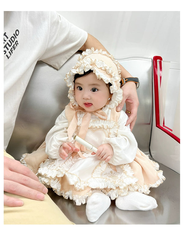 Enchanted Pastel Girls' Lolita Dress with Heart Embroidery and Ruffled Skirt