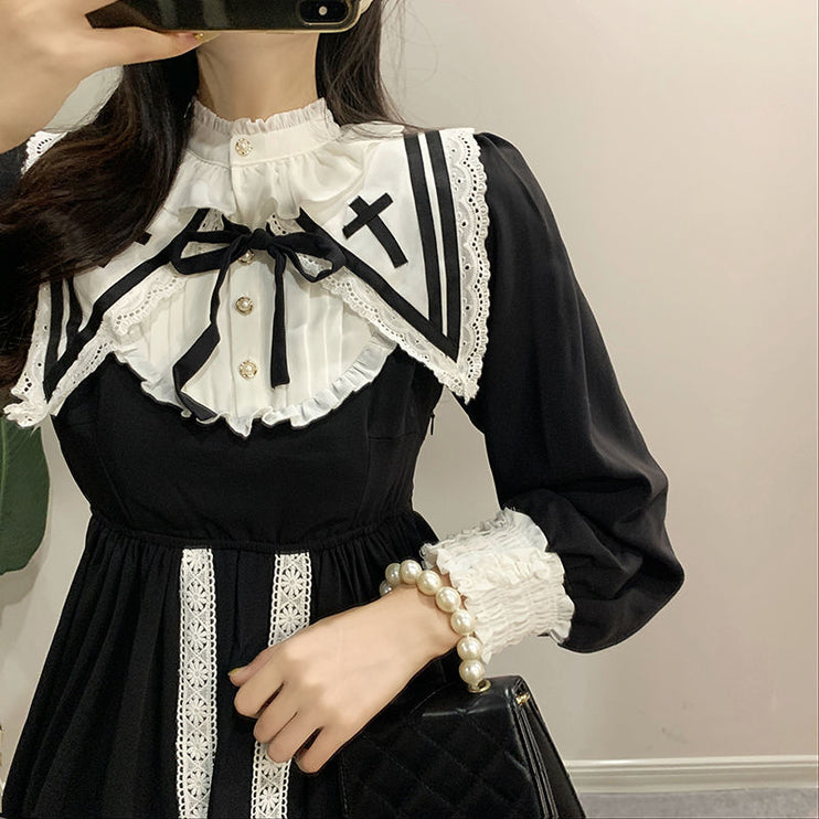 Vintage Checkered Lolita Dress - Black and White Ensemble