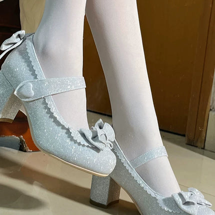 Charming Heeled Shoes with Heart - shaped Buckles and Delicate Bows