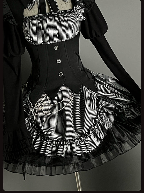 Gothic Lolita Dress with Ruffled Hem and Corset Detail