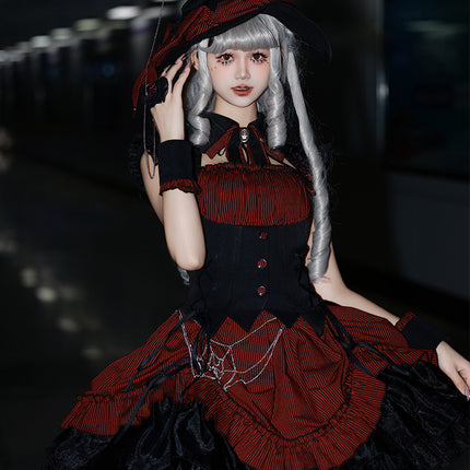 Gothic Lolita Dress with Ruffled Hem and Corset Detail