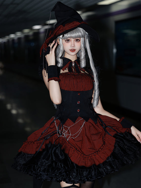 Gothic Lolita Dress with Ruffled Hem and Corset Detail