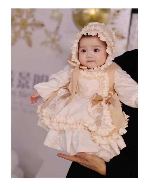 Enchanted Pastel Girls' Lolita Dress with Heart Embroidery and Ruffled Skirt