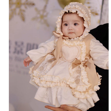 Enchanted Pastel Girls' Lolita Dress with Heart Embroidery and Ruffled Skirt