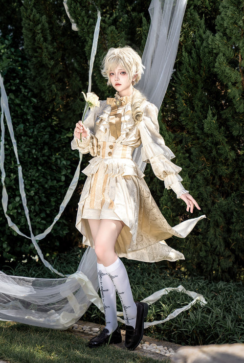 Ouji Fashion Regal Prince Lolita Ensemble: Cream and Gold Majesty for Themed Events