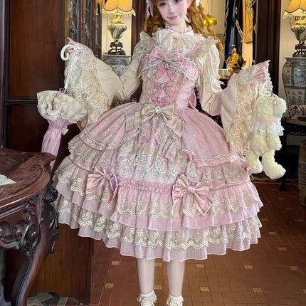 Gothic Lolita Dress with Intricate Lace and Elegant Bows - multiple colors Fantasy Style