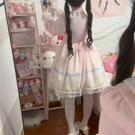 Pink Lolita Dress with Adorable Patterns, Delicate Bow - a Fairy - like Choice