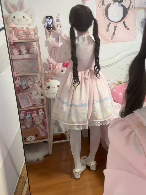 Pink Lolita Dress with Adorable Patterns, Delicate Bow - a Fairy - like Choice